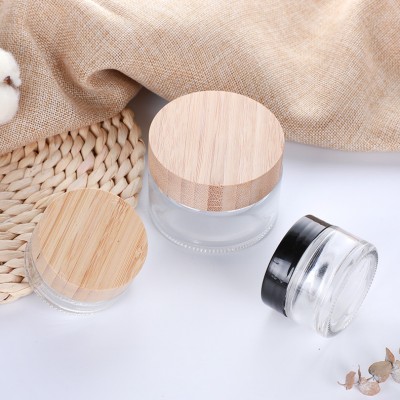 5g 30g 50g 100g frosted glass jar with bamboo wooden lid