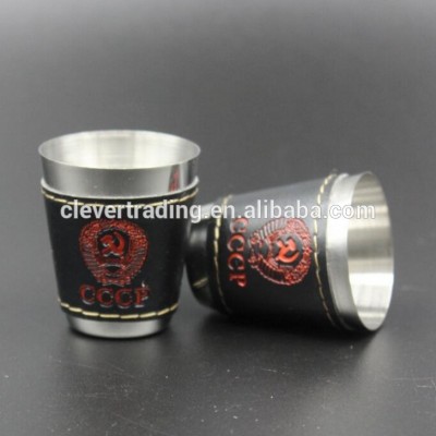 30ml stainless steel wine cup with leather protection sleeve