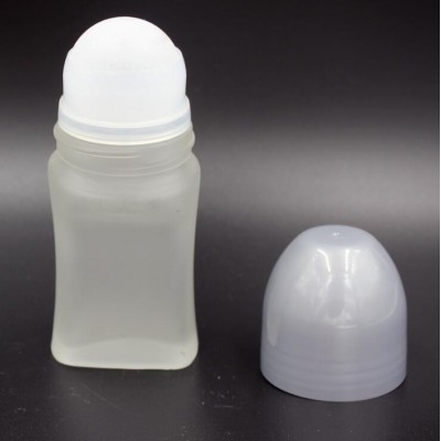 Frosted glass 50ml roll on deodorant bottle with plastic cap and roller ball