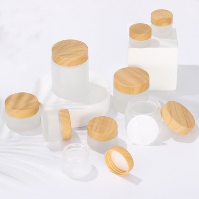 Wood grain cover glass cosmetic jar